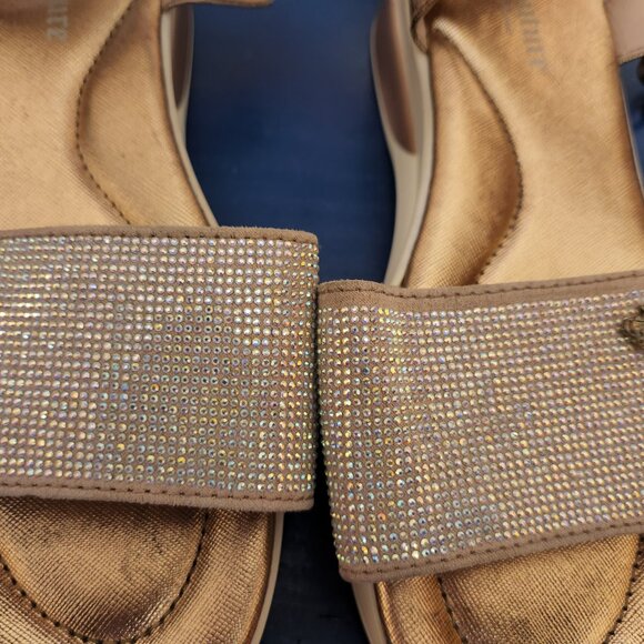 Women's size 9 JUICY COUTURE bronze shimmery and jeweled ankle strap sandals - Picture 2 of 9